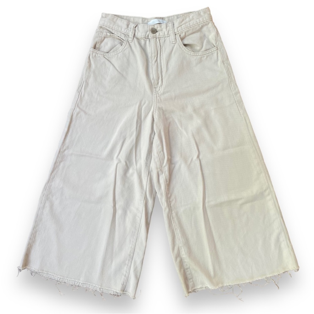 UNIQLO Cream Wide Leg Raw Hem Cropped Jeans | Size 25